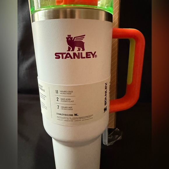 New Stanley 40oz White Mug with Orange and Green Accents with Straw - Picture 2 of 6